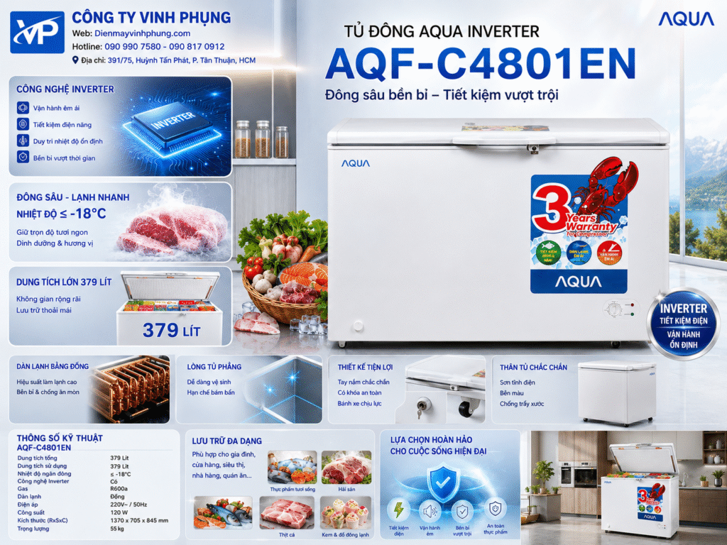 Tủ đông Aqua Inverter 379 lít AQF-C4801EN