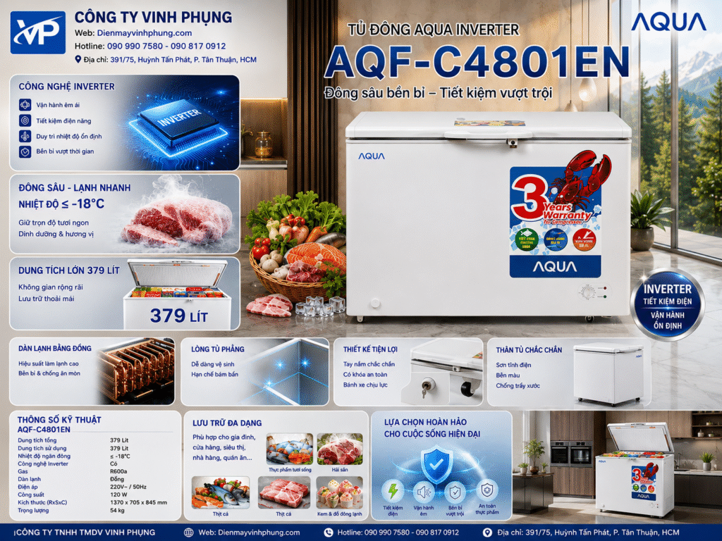 Tủ đông Aqua Inverter 379 lít AQF-C4801EN