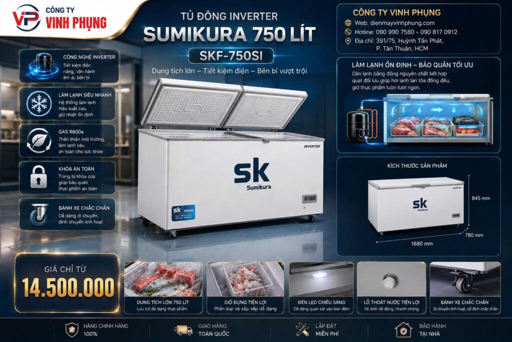 Tủ đông Sumikura inverter 750 lít SKF-750SI/JS