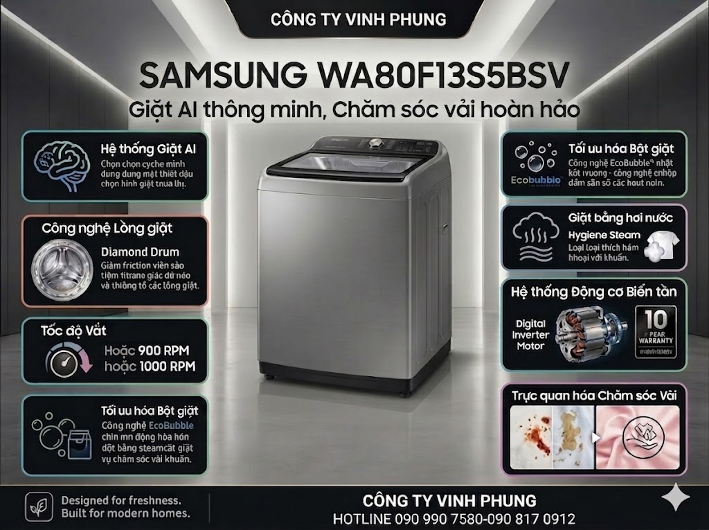 Máy giặt cửa trên động cơ digital inverter 15 kg WA80F15S5CSV