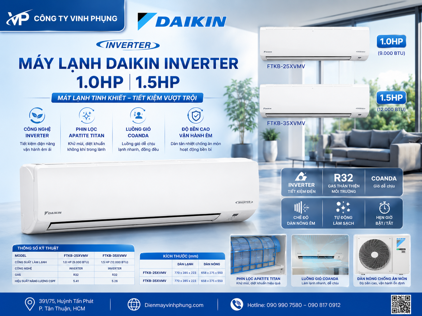 Máy lạnh Daikin Inverter 1.5 HP FTKB35XVMV