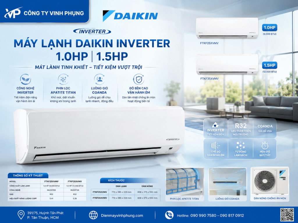 Máy lạnh Daikin Inverter 1.5 HP FTKB35XVMV
