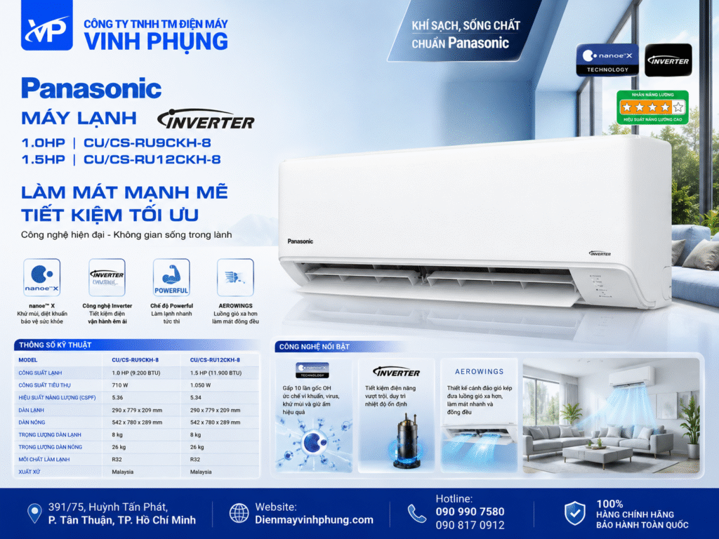 Máy lạnh panasonic Inverter 1hp RU9CKH-8D