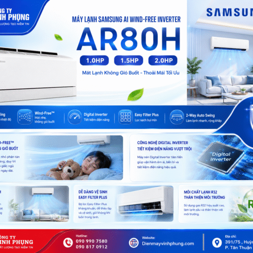 Máy Lạnh Samsung AI Wind-Free Inverter 9000 BTU AR80H10DAAWNSV