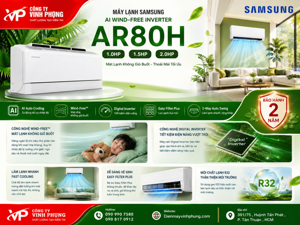 Máy Lạnh Samsung AI Wind-Free Inverter 9000 BTU AR80H10DAAWNSV