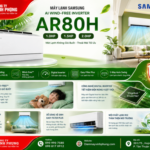 Máy Lạnh Samsung AI Wind-Free Inverter 9000 BTU AR80H10DAAWNSV