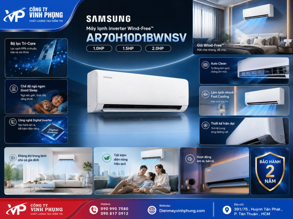 Máy Lạnh Samsung Wind-Free Inverter 9000 BTU AR70H10D1BWNSV 12 Máy Lạnh Samsung Wind-Free Inverter 9000 BTU AR70H10D1BWNSV