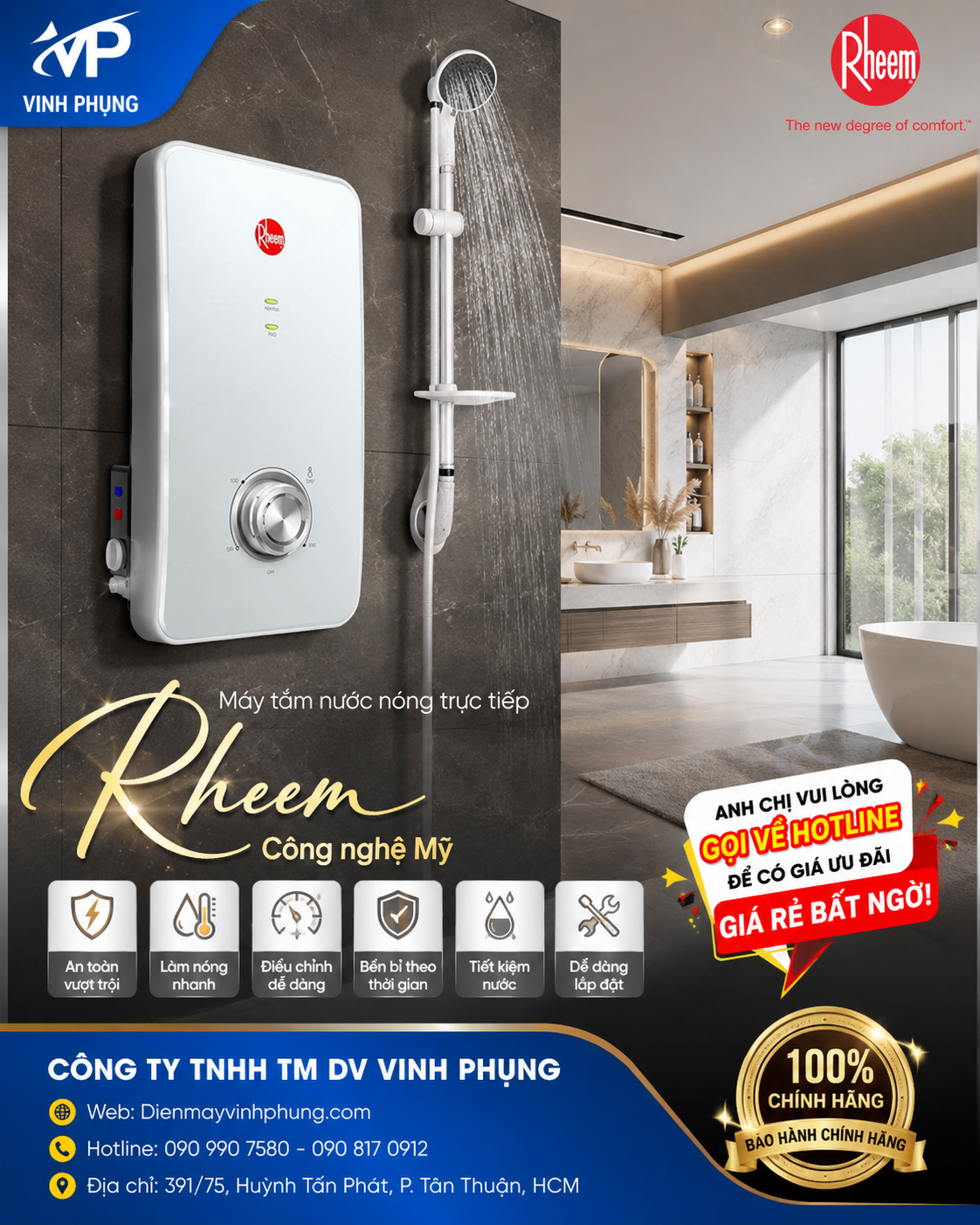 Máy Tắm Nước Nóng Trực Tiếp Rheem 4500W-RH-688E-WT 1 Máy Tắm Nước Nóng Trực Tiếp Rheem 4500W-RH-688E-WT