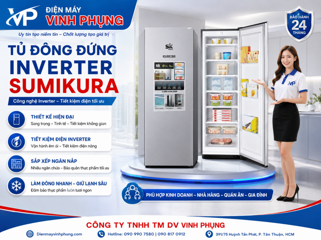 Tủ đông đứng inverter Sumikura 300L SKFU-300HSNI