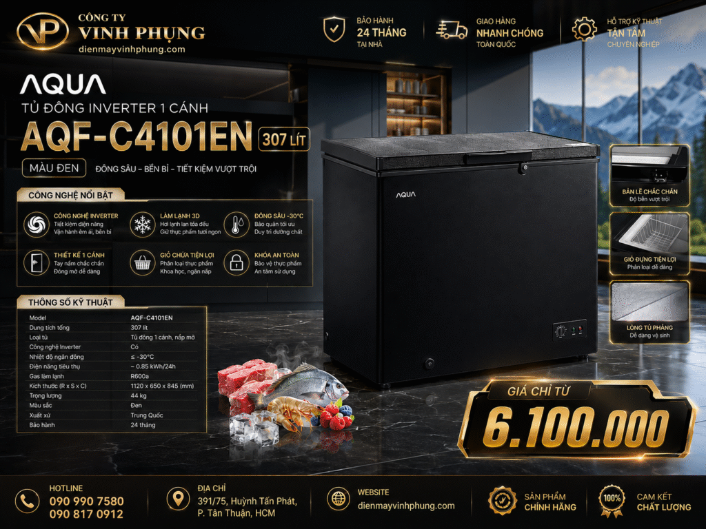 Tủ đông Aqua Inverter 307 lít AQF-C4101EN