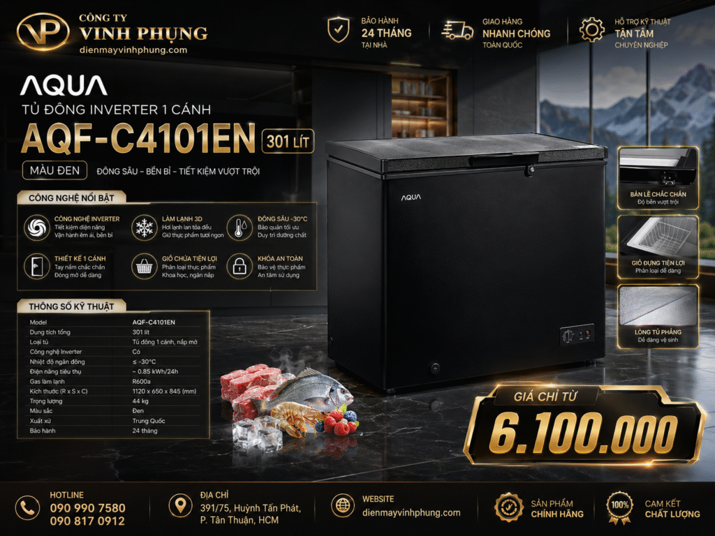Tủ đông Aqua Inverter 301 lít AQF-C4101EN