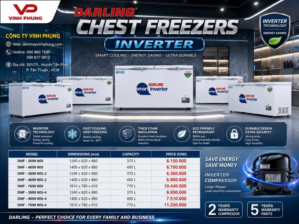 Tủ đông inverter Darling 1 ngăn 370 lít DMF-3799AXI-1