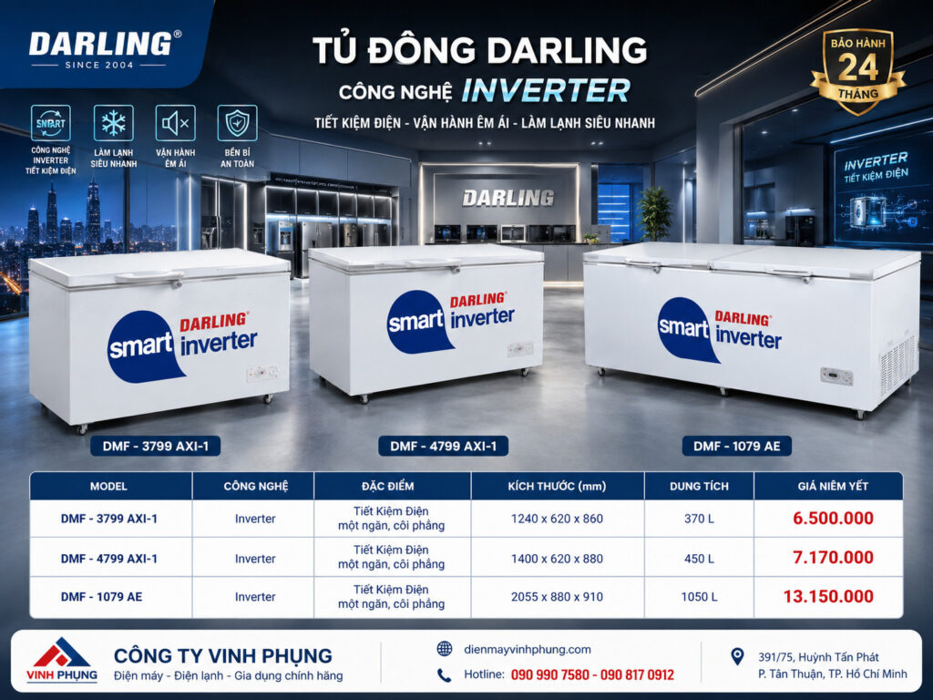 Tủ đông inverter Darling 1 ngăn 370 lít DMF-3799AXI-1