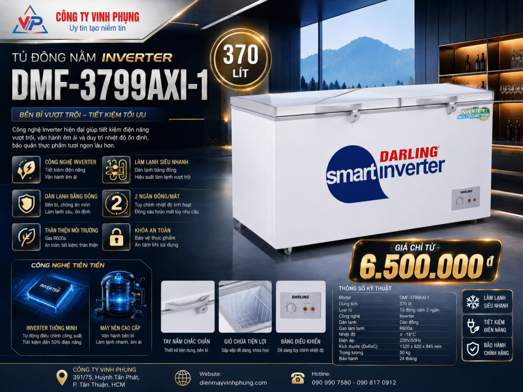 Tủ đông inverter Darling 1 ngăn 370 lít DMF-3799AXI-1