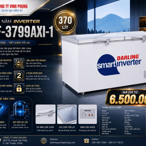Tủ đông 1 ngăn 350 lít dàn đồng Darling DMF-3799AX-1