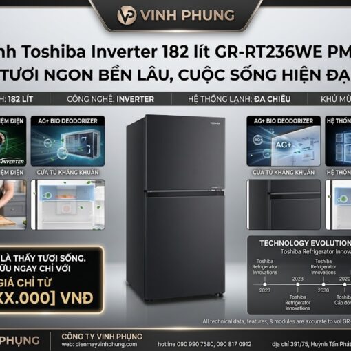 Tủ lạnh Toshiba Inverter 182 lít GR-RT236WE PMV(68)