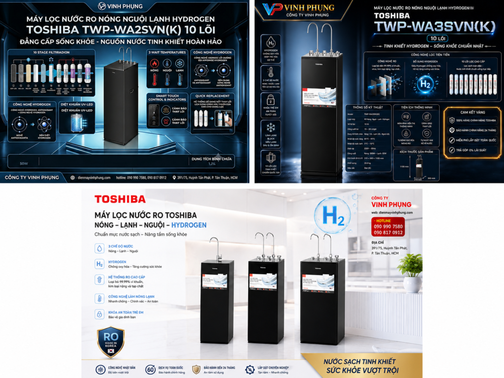 Máy lọc nước RO nóng nguội lạnh Hydrogen Toshiba TWP-WA3SVN(K) 10 lõi 12 hinh anh may nong lanh