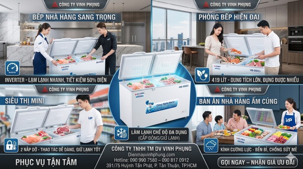 Tủ đông Alaska inverter 419 lít HB-550CI