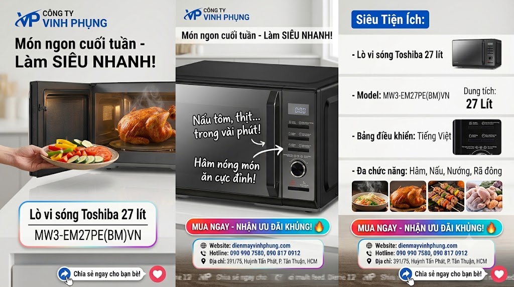 Lò vi sóng Toshiba 27 lít MW3-EM27PE(BM)VN