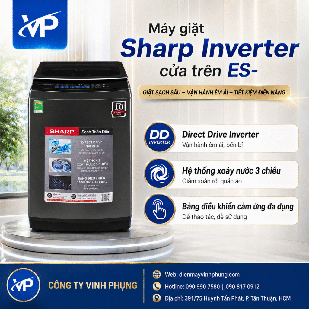 Máy giặt Sharp Inverter cửa trên 11 kg ES-TM110CD-DS