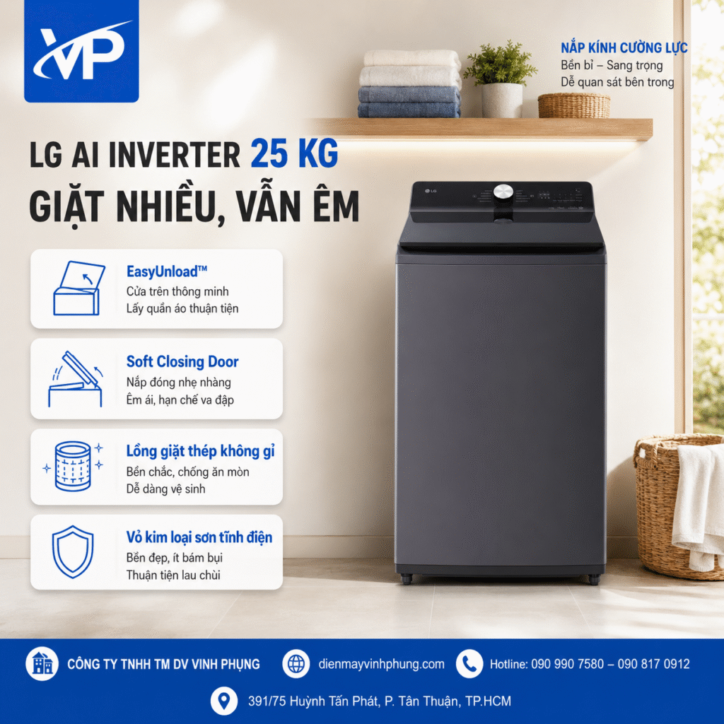 Máy giặt cửa trên LG AI Inverter 25Kg T2725SX5G