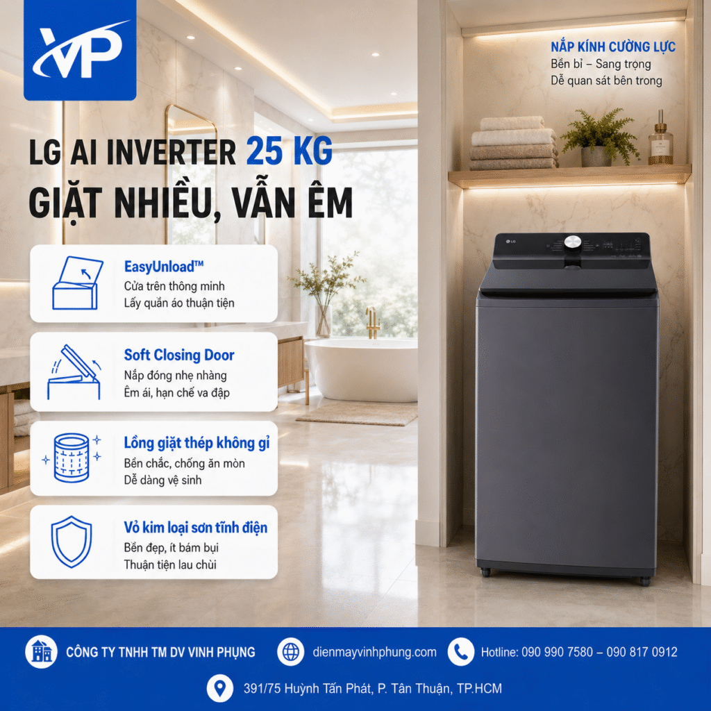 Máy giặt cửa trên LG AI Inverter 25Kg T2725SX5G