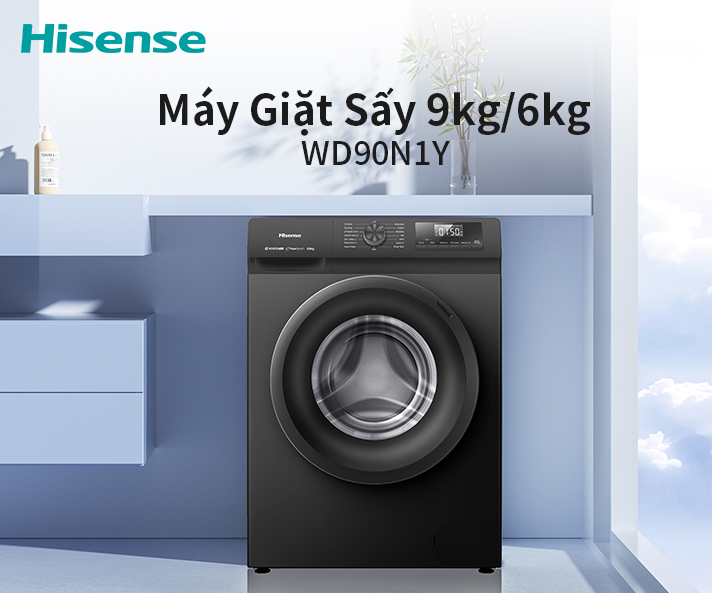 Máy giặt sấy Inverter Hisense WD90N1Y giặt 9kg - sấy 6kg cửa trước