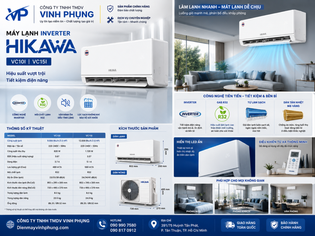 Máy lạnh Hikawa inverter 1 HP HI-VC10S/K-VC10S