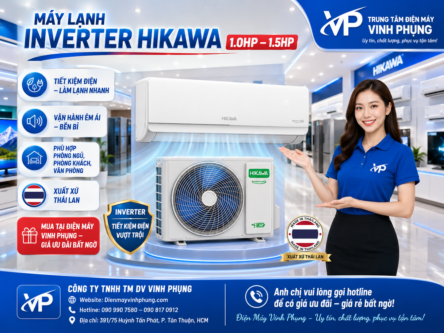 Máy lạnh Hikawa inverter 1 HP HI-PC10I/HO-PC10I