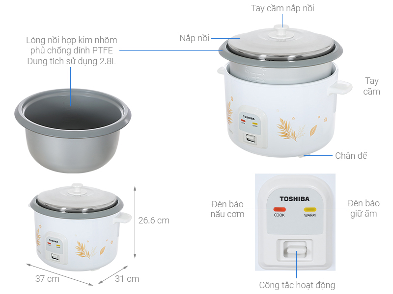Nồi cơm điện Toshiba 2.8 lít RC-28MH1PV(G)