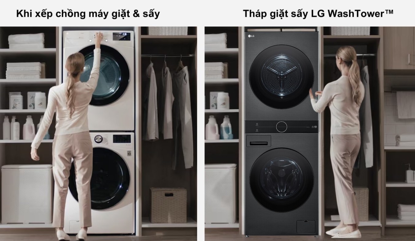 Tháp Máy giặt 14 Kg sấy 10 Kg LG Inverter WashTower WT1410NHB