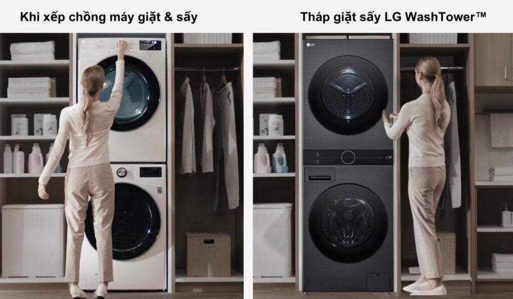 Tháp Máy giặt 14 Kg sấy 10 Kg LG Inverter WashTower WT1410NHB