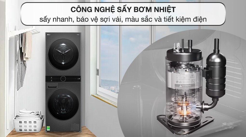 Tháp Máy giặt 14 Kg sấy 10 Kg LG Inverter WashTower WT1410NHB