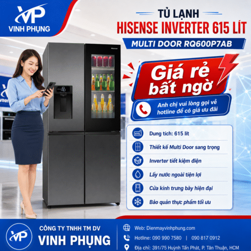 Tủ lạnh Hisense Inverter 615 lít Multi Door RQ600P7AB