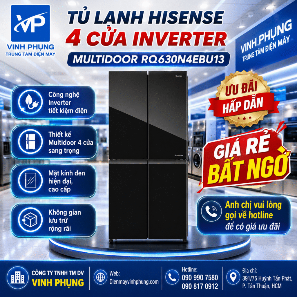 Tủ Lạnh Hisense 4 cửa Inverter Multidoor RQ630N4EBU13