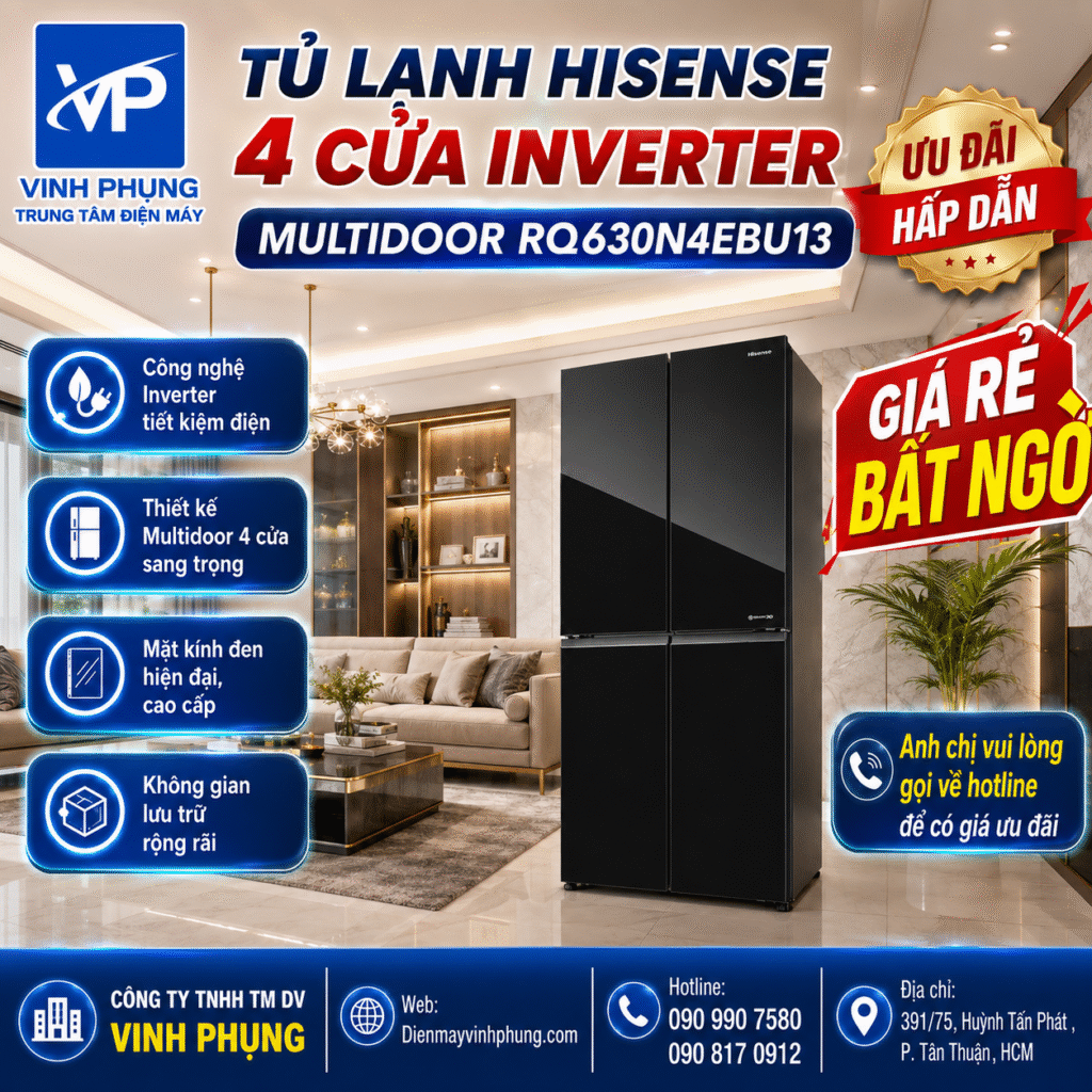Tủ Lạnh Hisense 4 cửa Inverter Multidoor RQ630N4EBU13