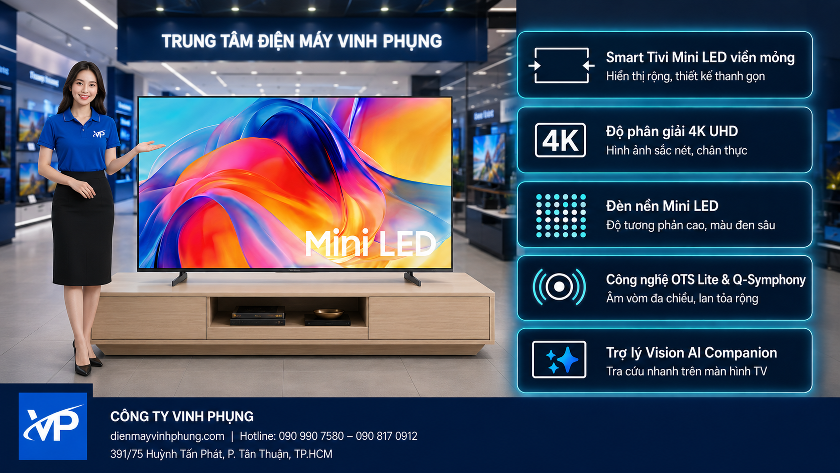SSmart Tivi Mini LED Samsung AI 4K 85 inch UA85M77HA