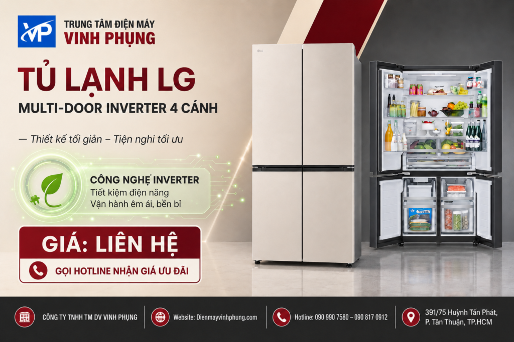 Tủ lạnh LG Inverter Multidoor 4 cánh 510L F51EG