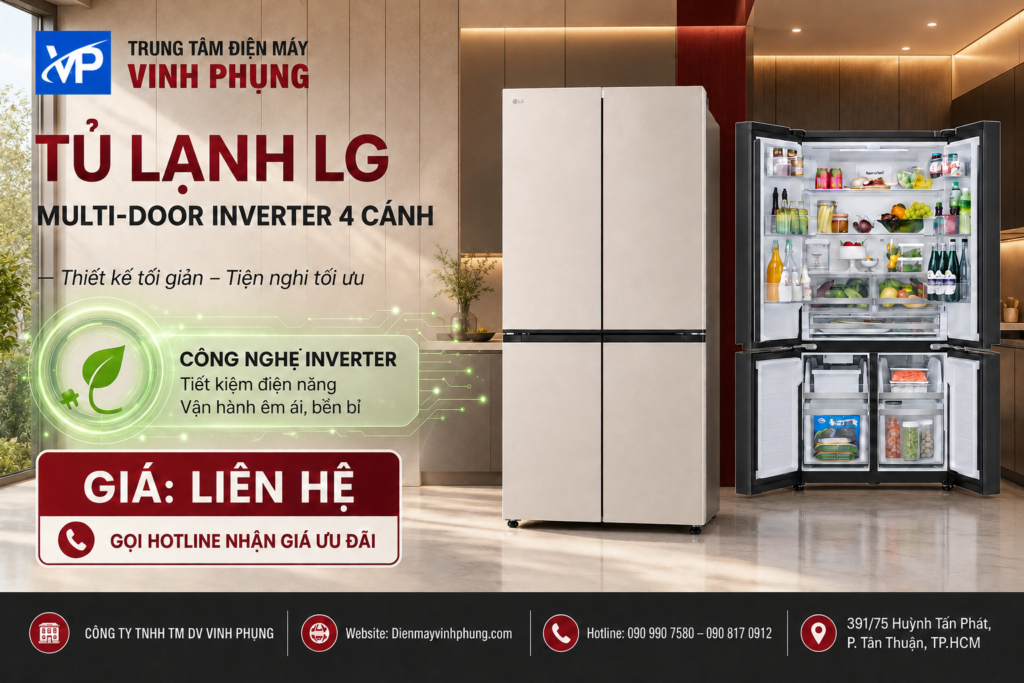 Tủ lạnh LG Inverter Multidoor 4 cánh 510L F51EG
