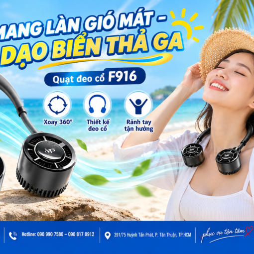 Quạt Đeo Cổ Mini F916 Xoay 360 Độ