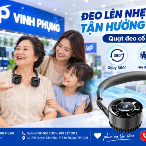 Quạt Đeo Cổ Mini F916 Xoay 360 Độ