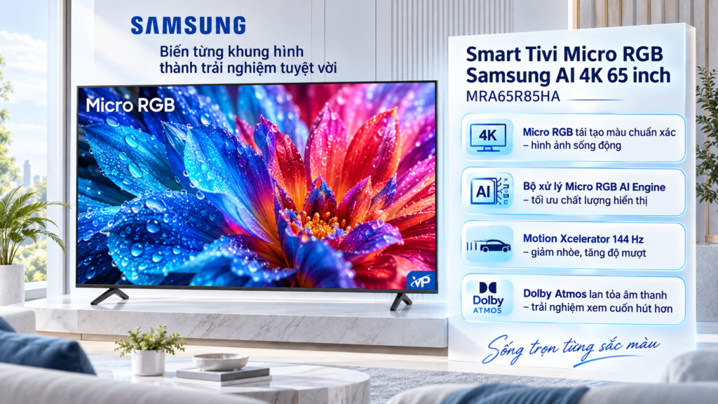 Smart tivi Micro RGB Samsung AI 4K 65 inch MRA65R85HA