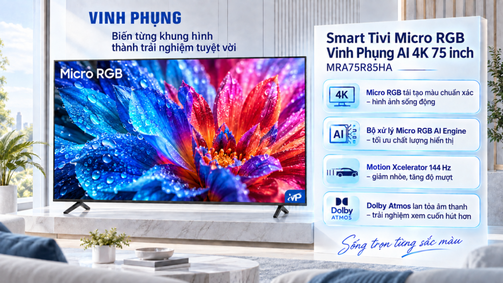 Smart tivi Micro RGB Samsung AI 4K 75 inch MRA75R85HA