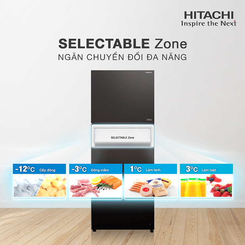 Tủ lạnh Hitachi Inverter 374 lít HRTN6408SAGMVN 3 Tủ lạnh Hitachi 374L Inverter HRTN6408SAGMGVN