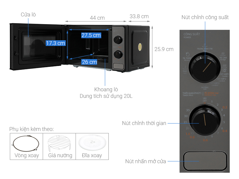 Lò vi sóng có nướng Toshiba MM2-MG20PE(BM)VN 20 lít 19 Lò vi sóng có nướng Toshiba MM2-MG20PE(BM)VN 20 lít