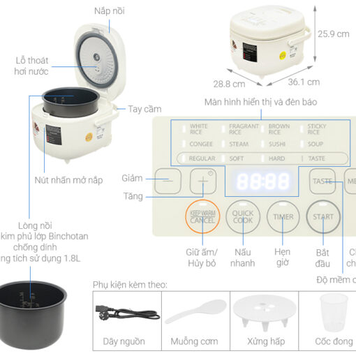 Nồi cơm điện tử Toshiba 1.8 lít RC-18DR4TVN(W)
