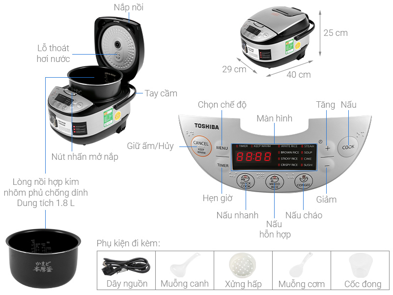 Nồi cơm điện tử Toshiba 1.8 lít RC-18DR2PV(K) 11 Nồi cơm điện tử Toshiba 1.8 lít RC-18DR2PV(K)