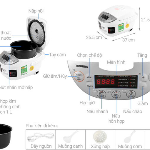 Nồi cơm điện tử Toshiba 1 lít RC-10DH2PV(W) 9 Nồi cơm điện tử Toshiba 1 lít RC-10DH2PV(W)