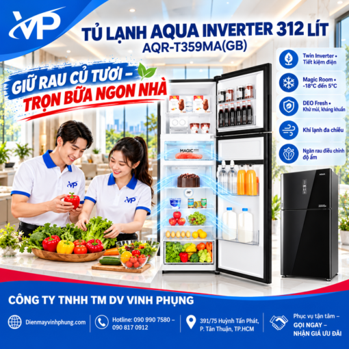 Tủ lạnh Aqua Inverter 312 lít AQR-T359MA(GB)