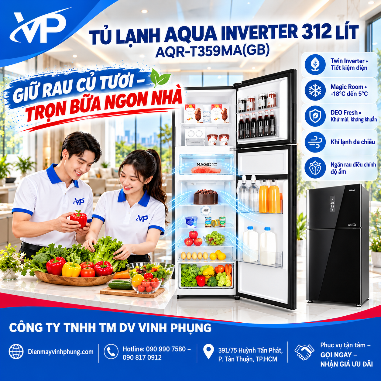 Tủ lạnh Aqua Inverter 312 lít AQR-T359MA(GB) 1 Tủ lạnh Aqua Inverter 312 lít AQR-T359MA(GB)